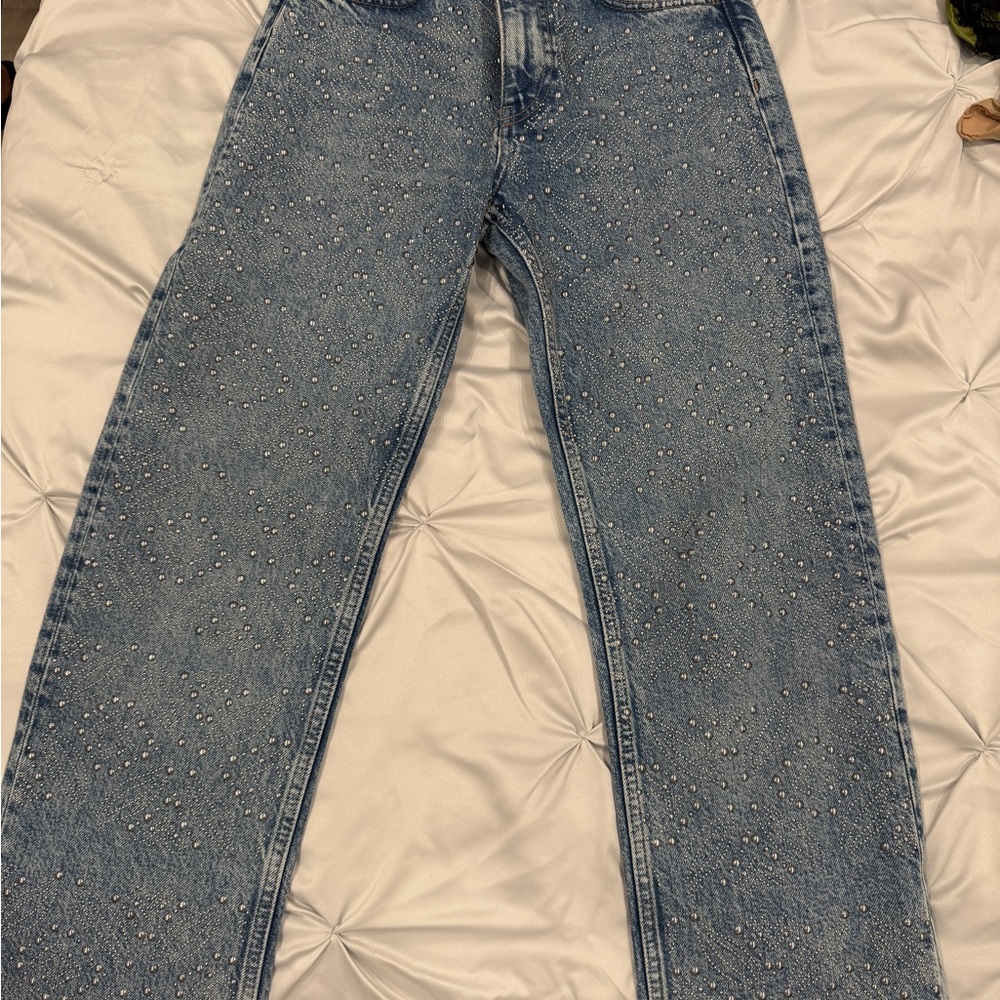 Women's Blue Embellished Jeans